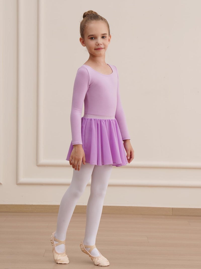 WEGETIT Long Sleeve Girls Leotard Gymnastics Leotards for Girls Ballet Dance Dresses with Skirt (Light Purple,4-6 Years) - Image 3
